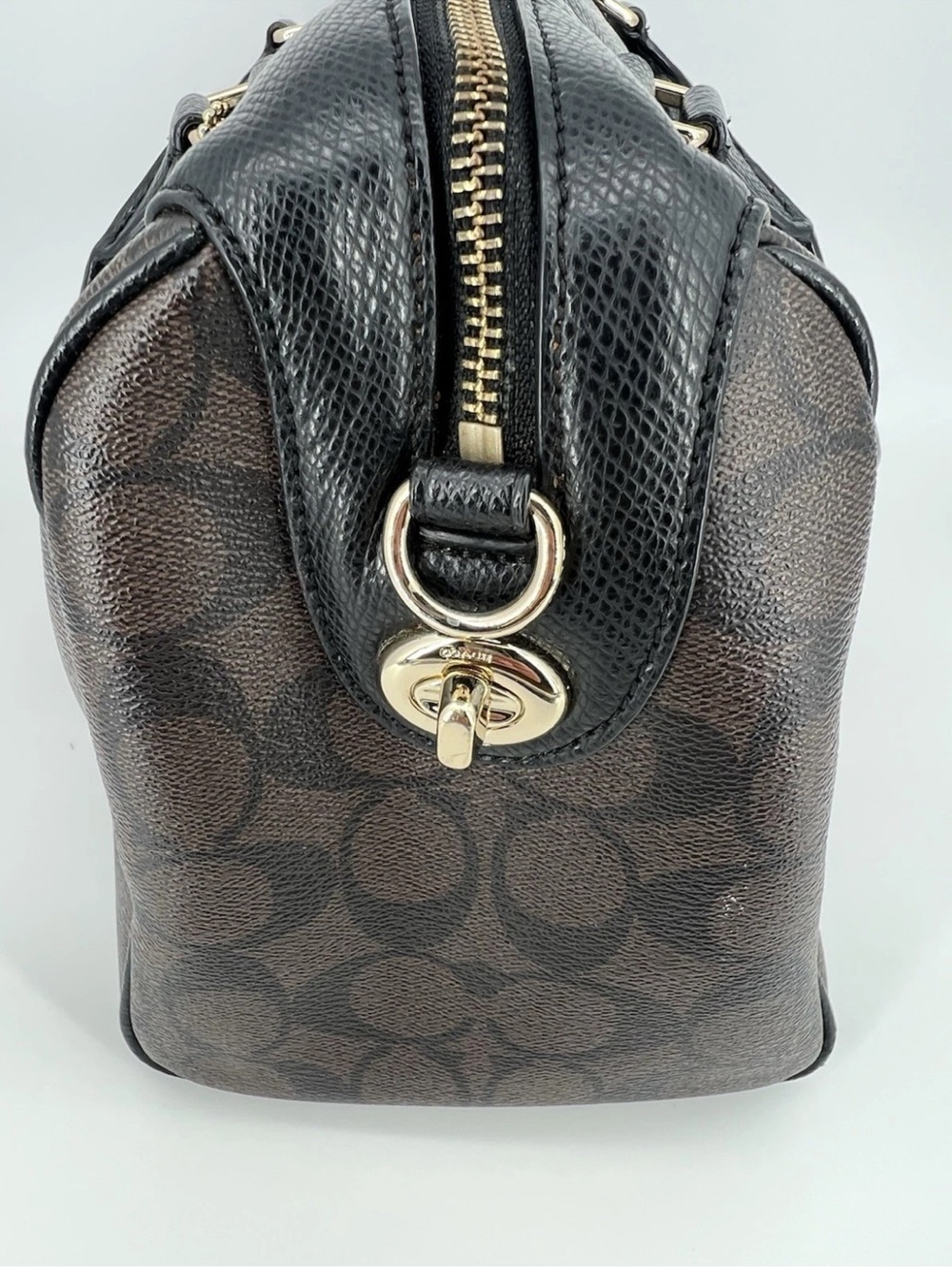 Coach Brown Signature Satchel with Black Leather Trim - Picture 5 of 11